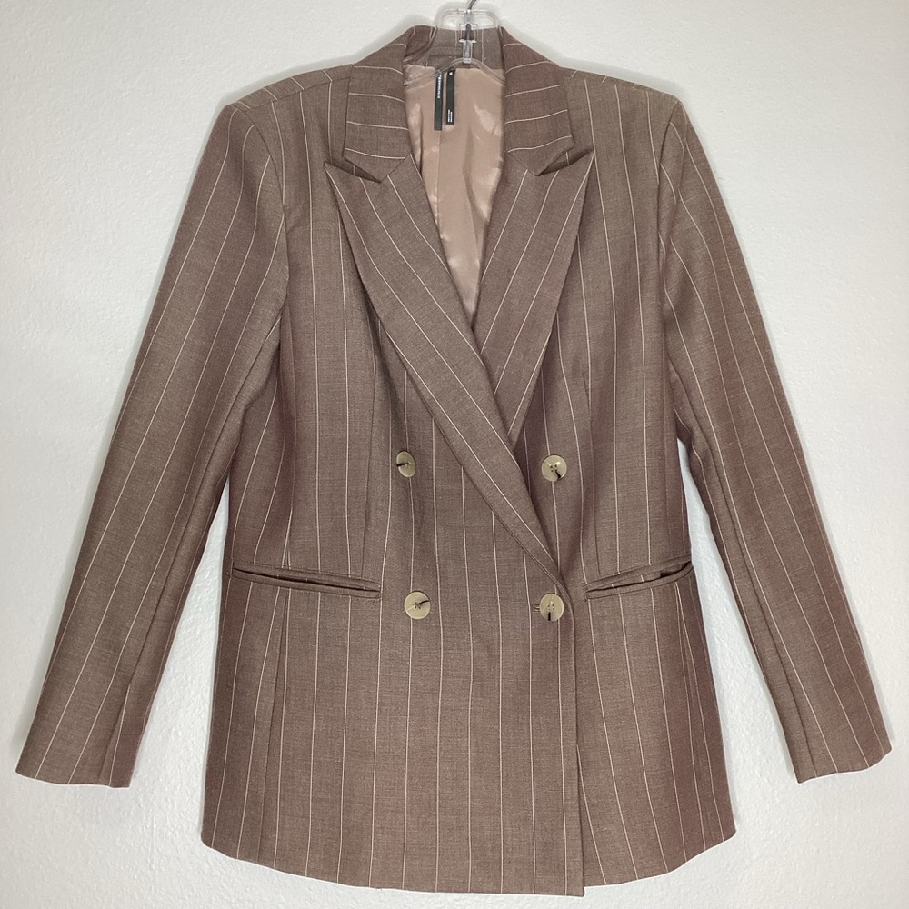 Anthropologie Brown Double Breasted Striped Blazer XXS - Picture 4 of 10